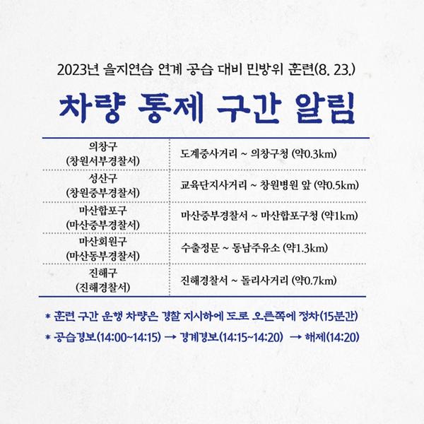 차량이동통제구간(창원시)